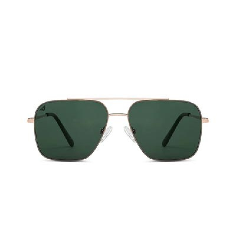 Green Lens & Gold-Toned Full Rim Aviator Sunglasses