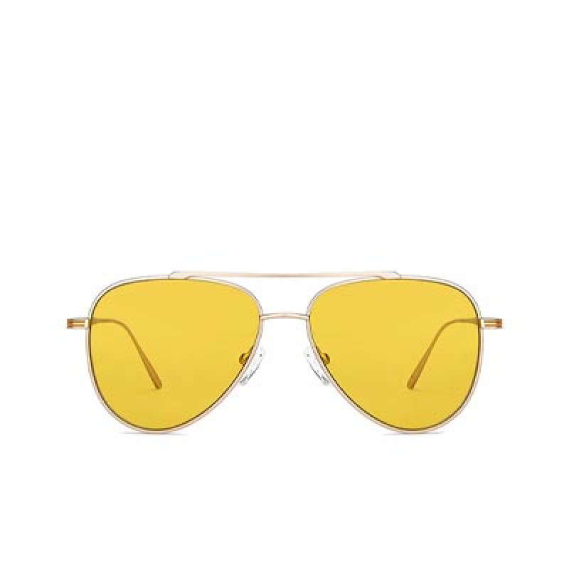Unisex Yellow Lens & Gold-Toned Aviator Sunglasses